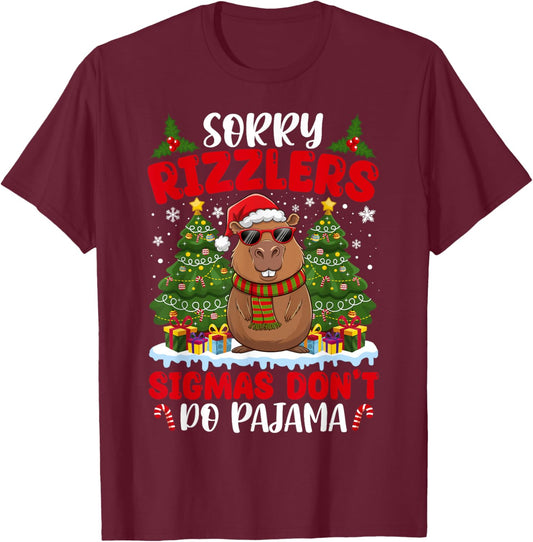 Sigmas Don't Do Pajamas Funny Gen Alpha Christmas Capybara T-Shirt - T-Shirt | Maroon