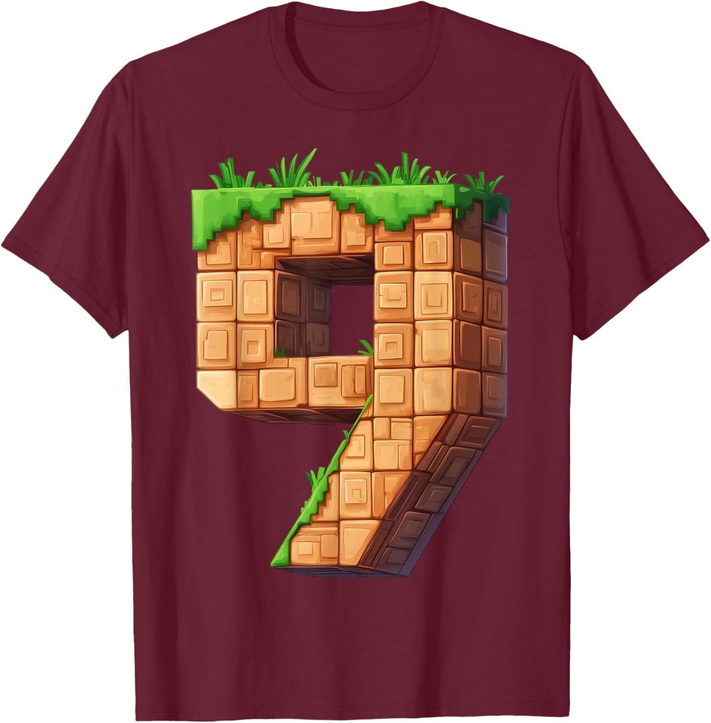 Fun 9th Birthday Number 9 Video Gamer Pixel Themed Bday Boys T-Shirt - T-Shirt | Maroon