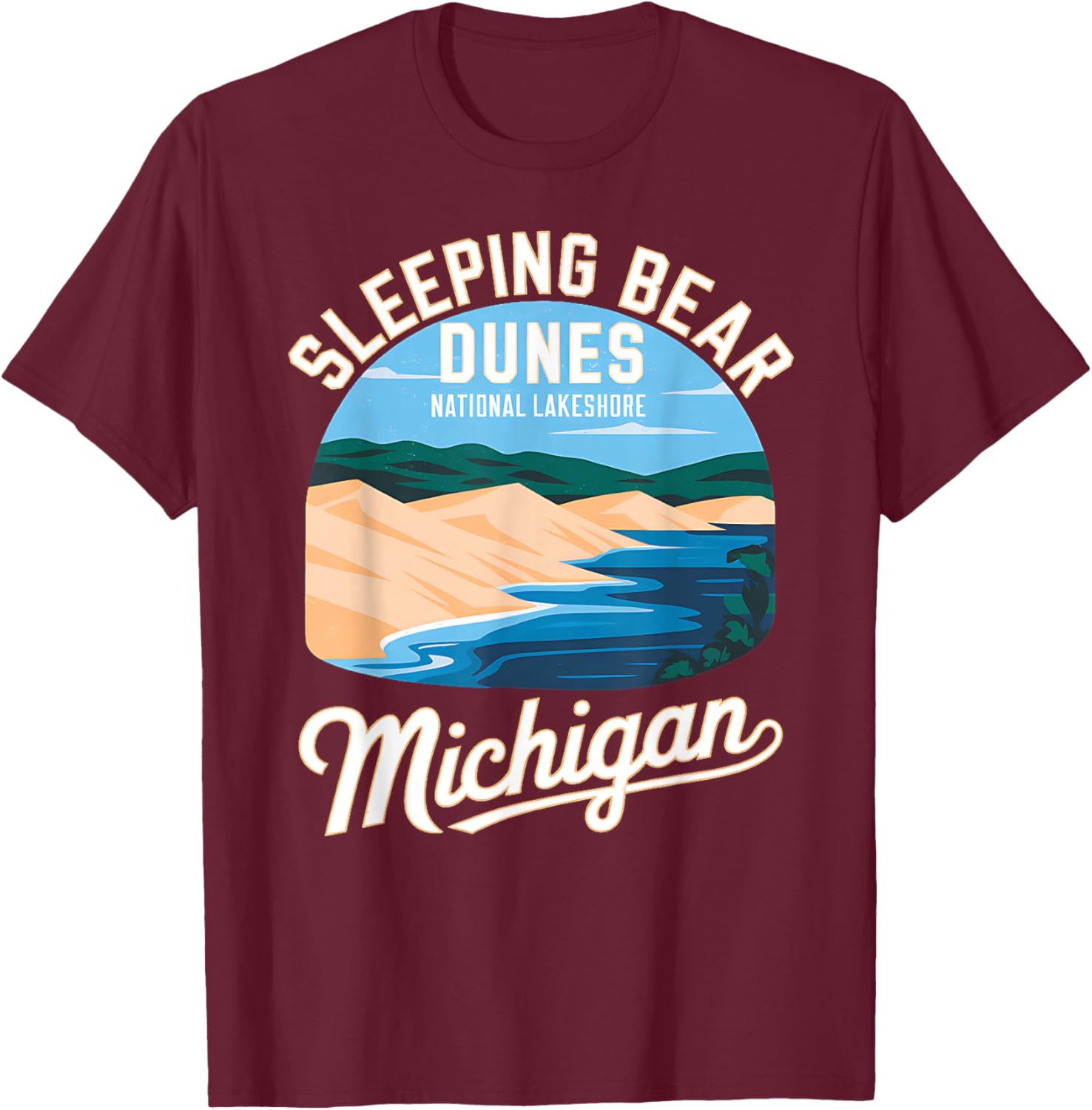 Explore Sleeping Bear Dunes Michigan National Park Adventure T-Shirt - T-Shirt | Maroon