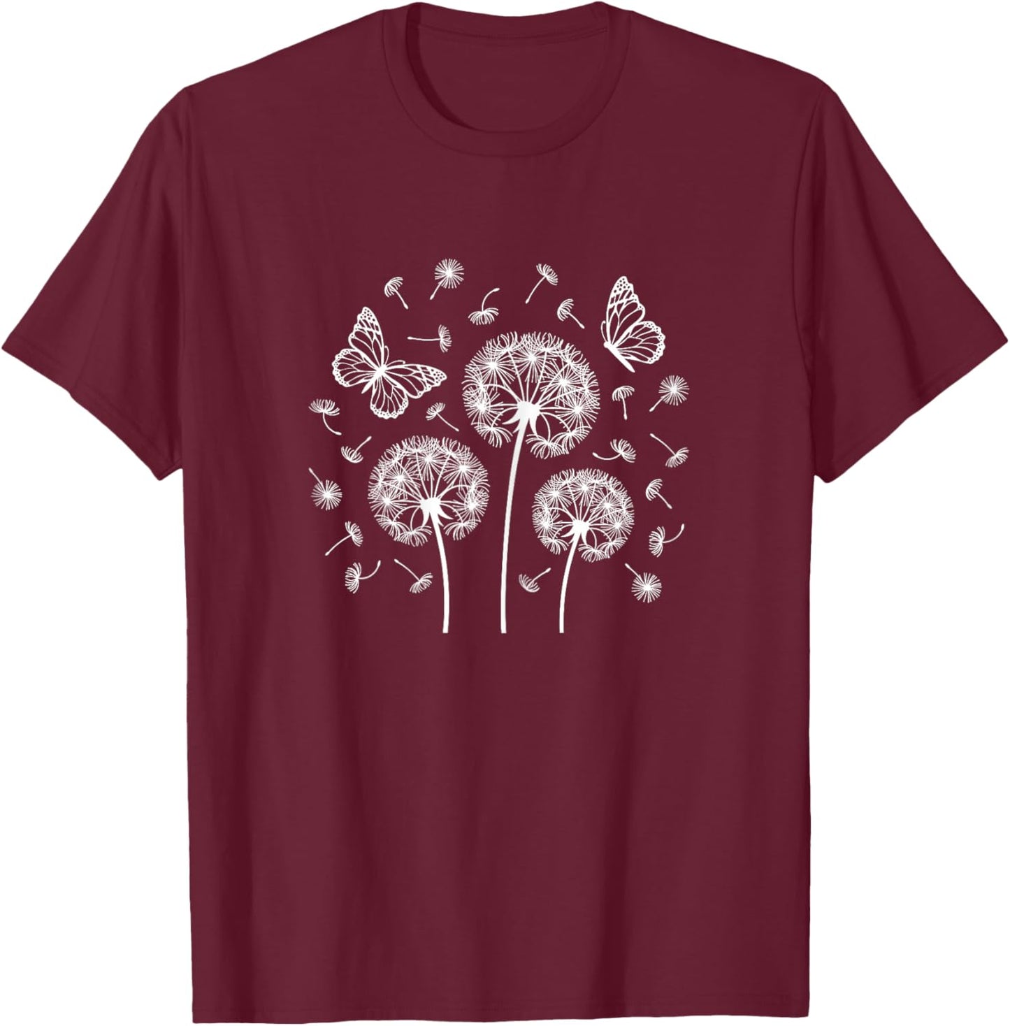 Cute Dandelion Flower Butterfly Women Girls T-Shirt - T-Shirt | Maroon