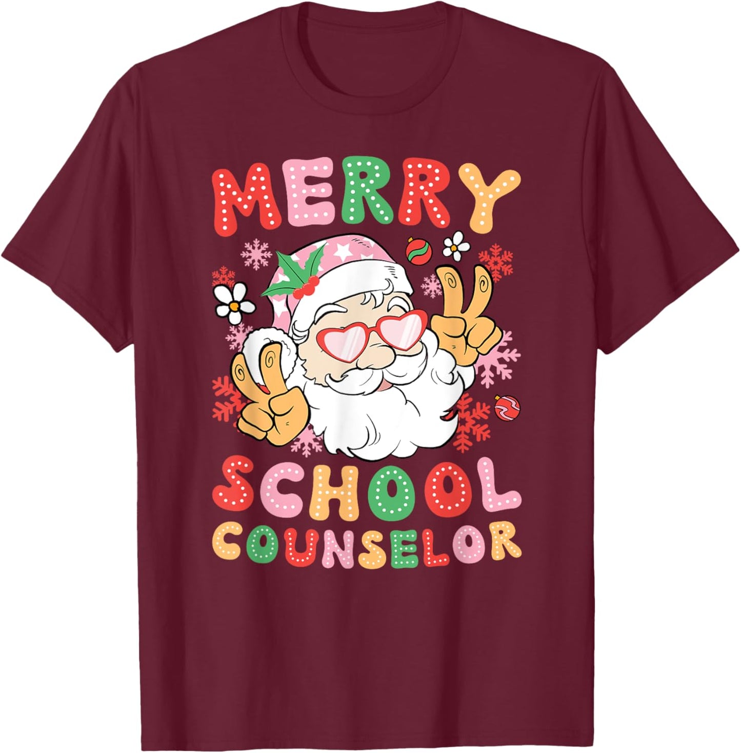 Merry School Counselor Christmas School Counseling Xmas T-Shirt - T-Shirt | Maroon