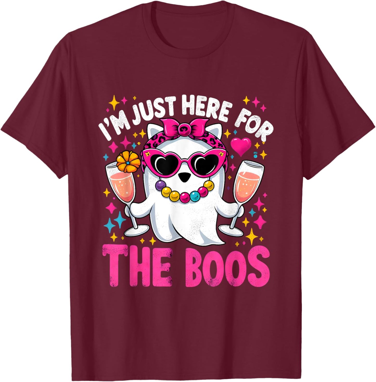 I'm Just Here For The Boos Funny Halloween Gifts Women Ghost T-Shirt - T-Shirt | Maroon
