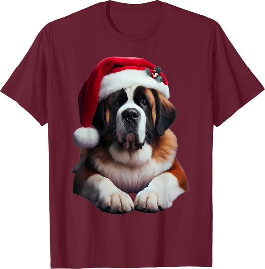 Saint Bernard With Santa Hat Christmas Xmas Dog Owner Mom T-Shirt - T-Shirt | Maroon