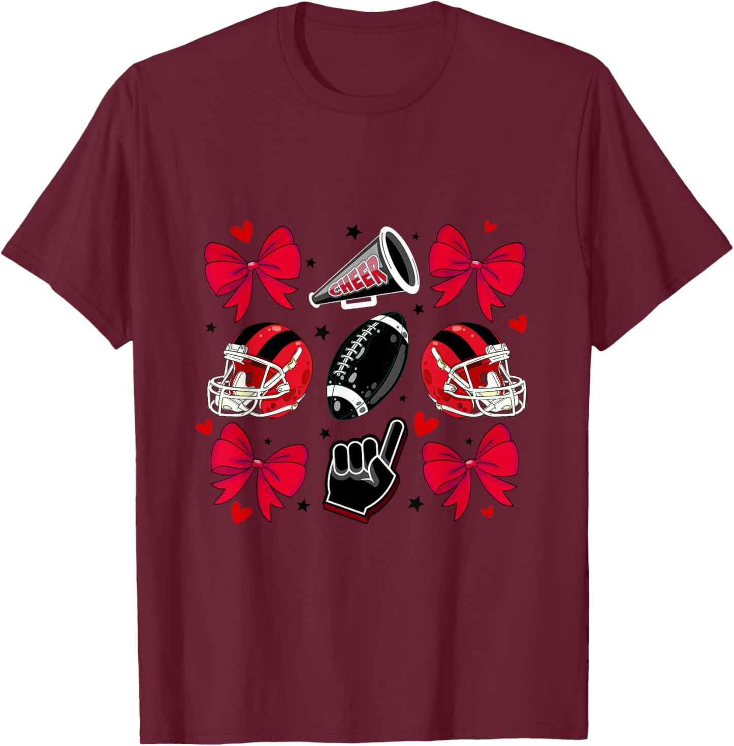 Football Cheer Mom Sister Coquette Bow Game Day Red Black T-Shirt - T-Shirt | Maroon