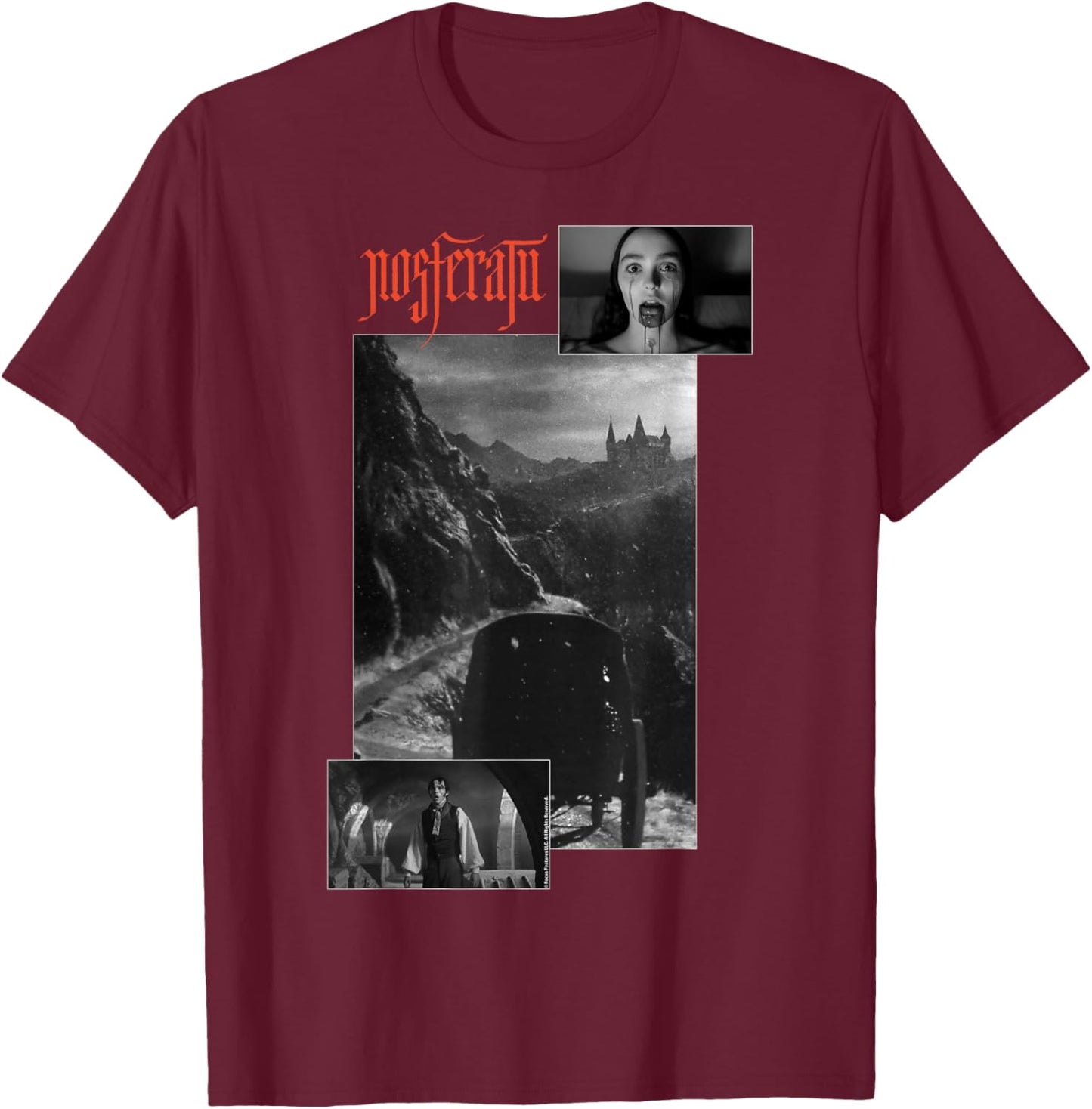 Nosferatu , Black, Small, Short Sleeve, Classic Fit, Horror Movie Graphic, Polyester T-Shirt - T-Shirt | Maroon
