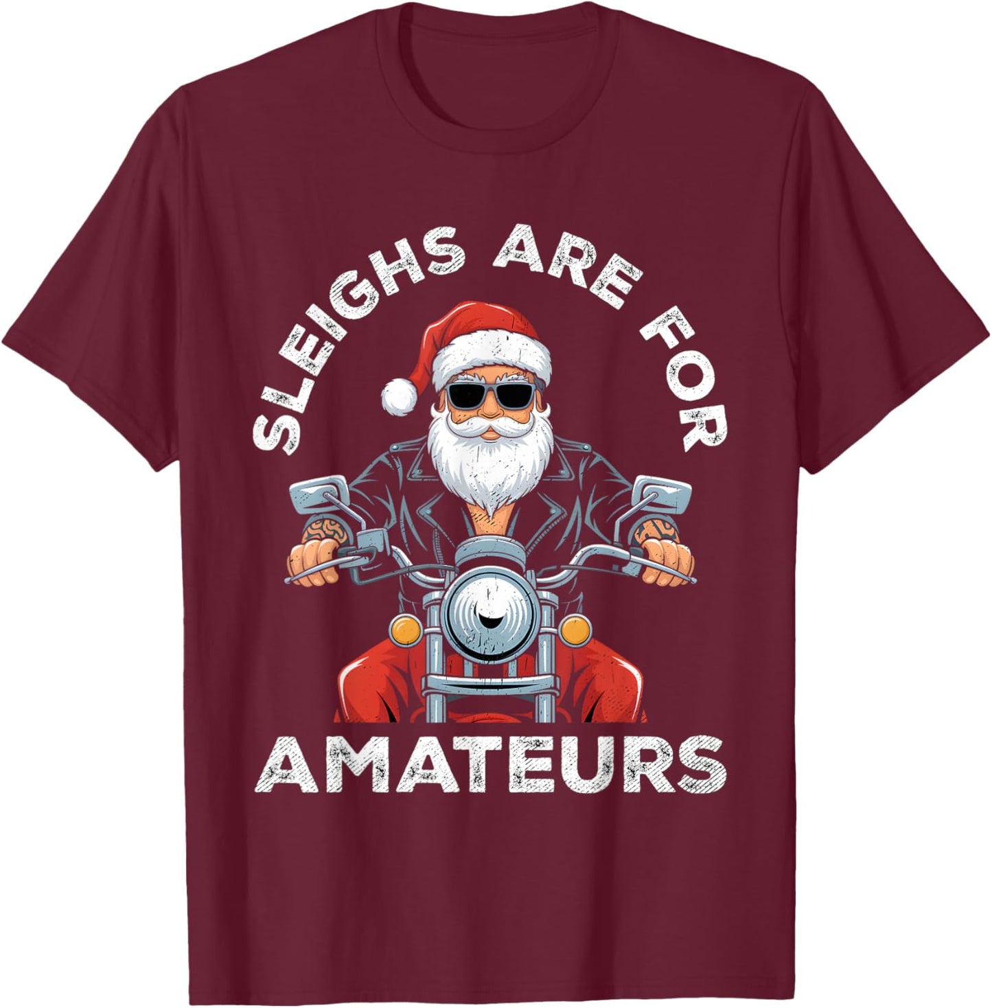Christmas Funny Santa Claus Retro X-Mas Vacation Motorcycle T-Shirt - T-Shirt | Maroon