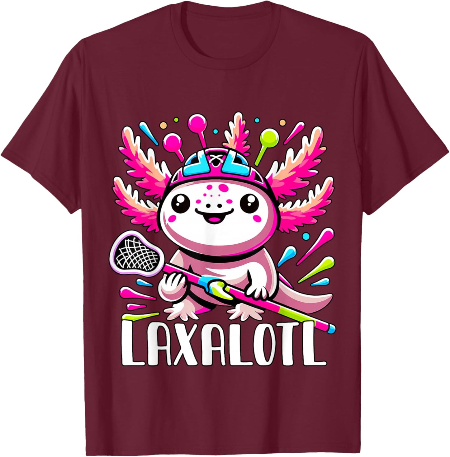 Laxalotl Axolotl Lacrosse Player T-Shirt - T-Shirt | Maroon