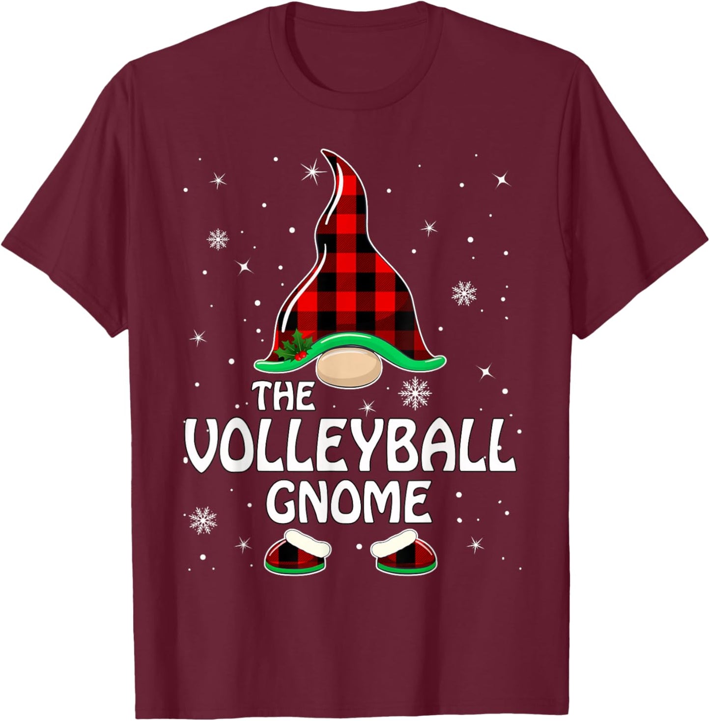 Volleyball Gnome Buffalo Plaid Matching Family Christmas T-Shirt - T-Shirt | Maroon