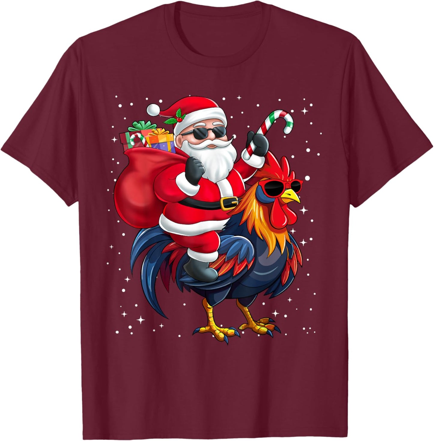 Santa Claus Riding A Chicken Christmas Boy Girl Kids T-Shirt - T-Shirt | Maroon