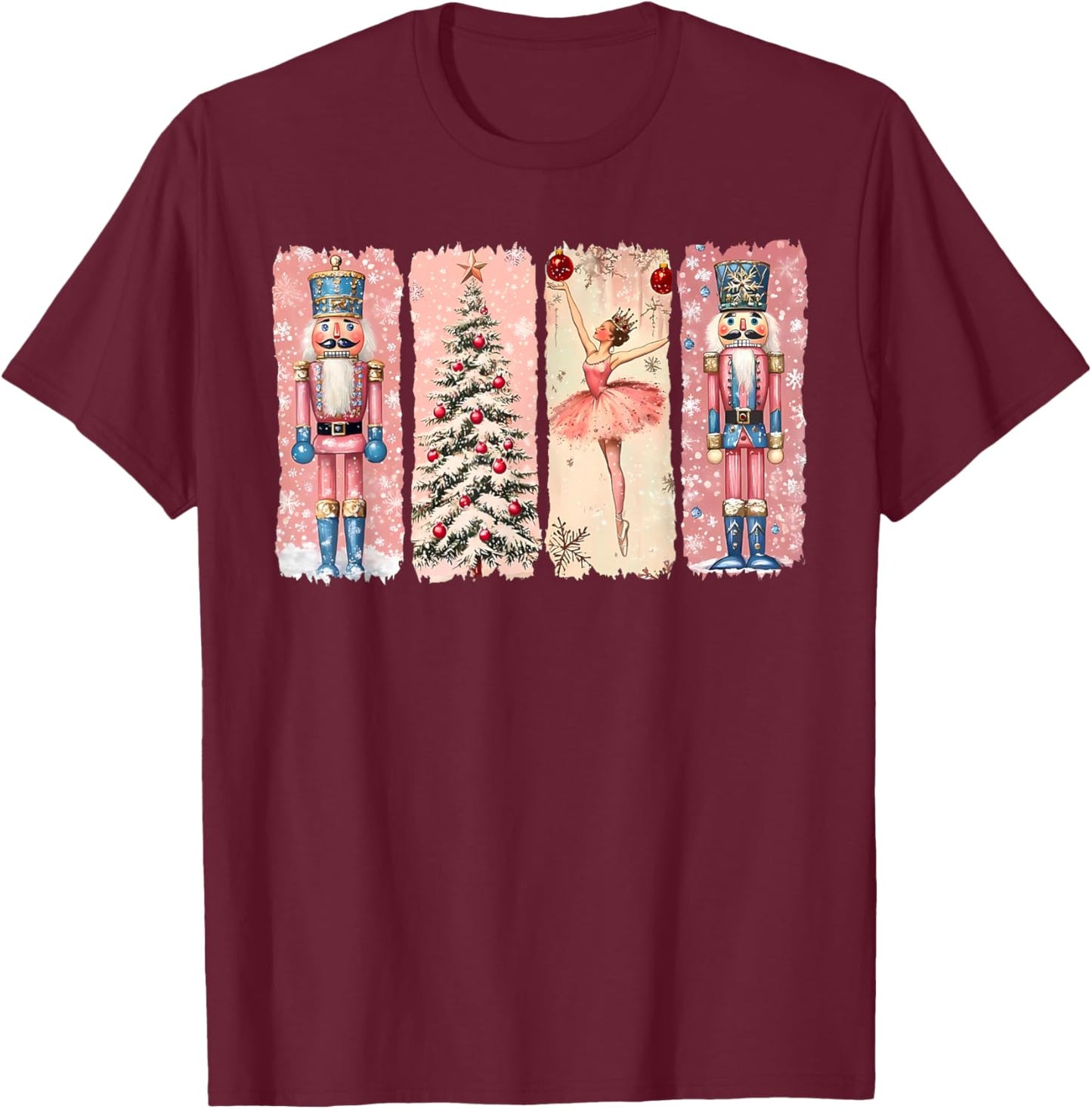 Retro Nutcracker Ballet Pink Christmas Xmas Vibes Women Kids T-Shirt - T-Shirt | Maroon