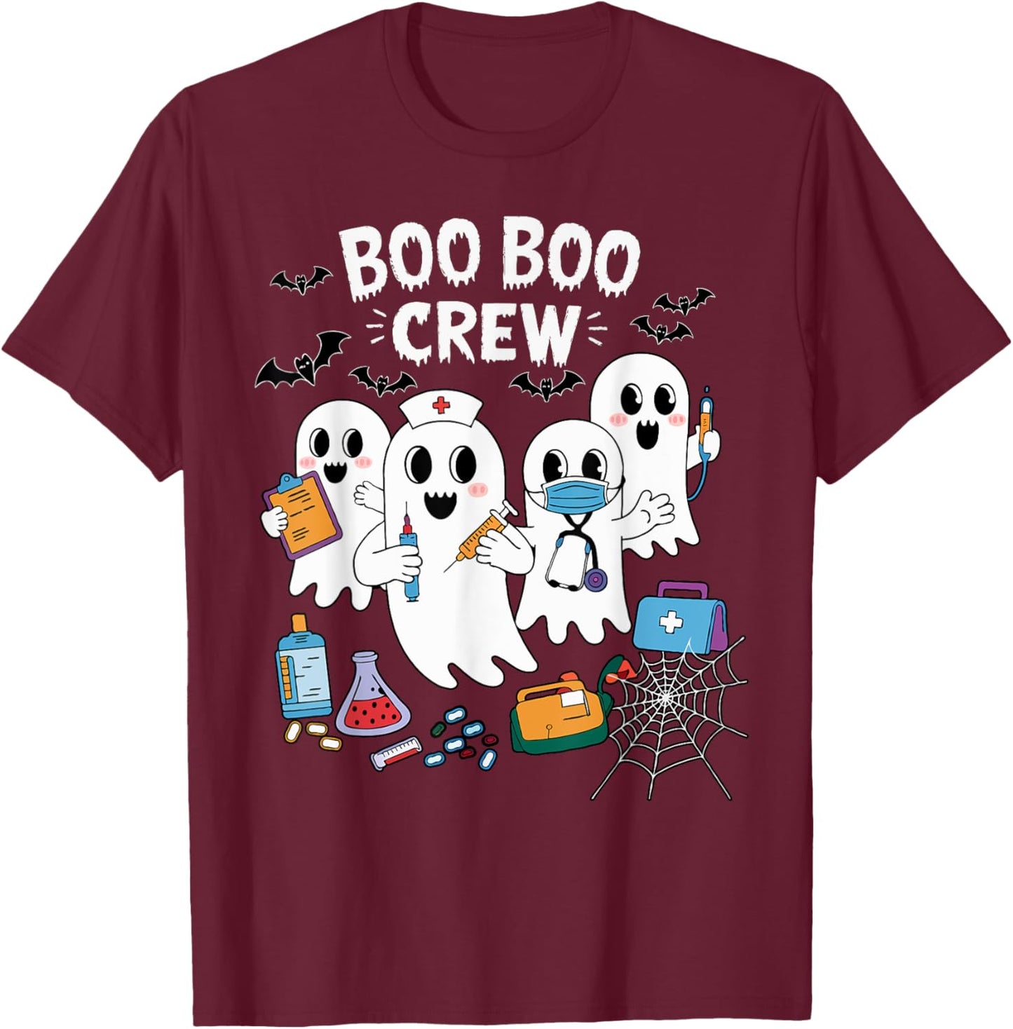 Boo Boo Crew Nurse Funny Ghost Women Halloween Nurse T-Shirt - T-Shirt | Maroon