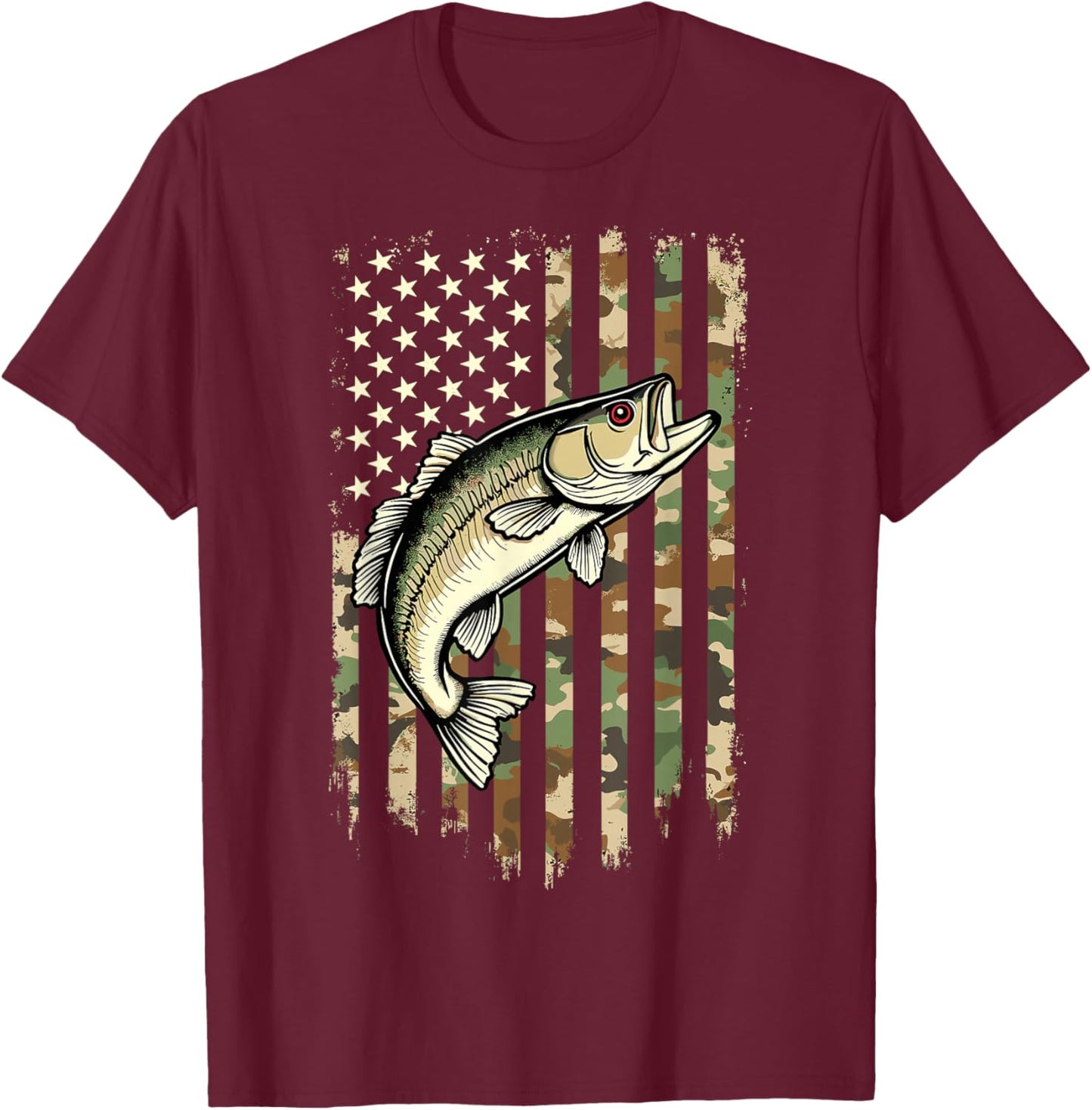 Fishing Camouflage USA American Flag Camo Fisherman T-Shirt - T-Shirt | Maroon