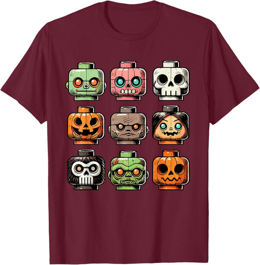 Retro Horror Bricks Head Scary Halloween Mask T-Shirt - T-Shirt | Maroon