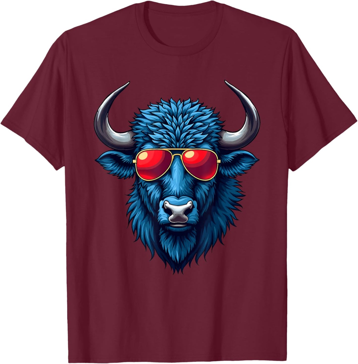 Buffalo with Sunglasses Retro Vintage Design Buffalos T-Shirt - T-Shirt | Maroon