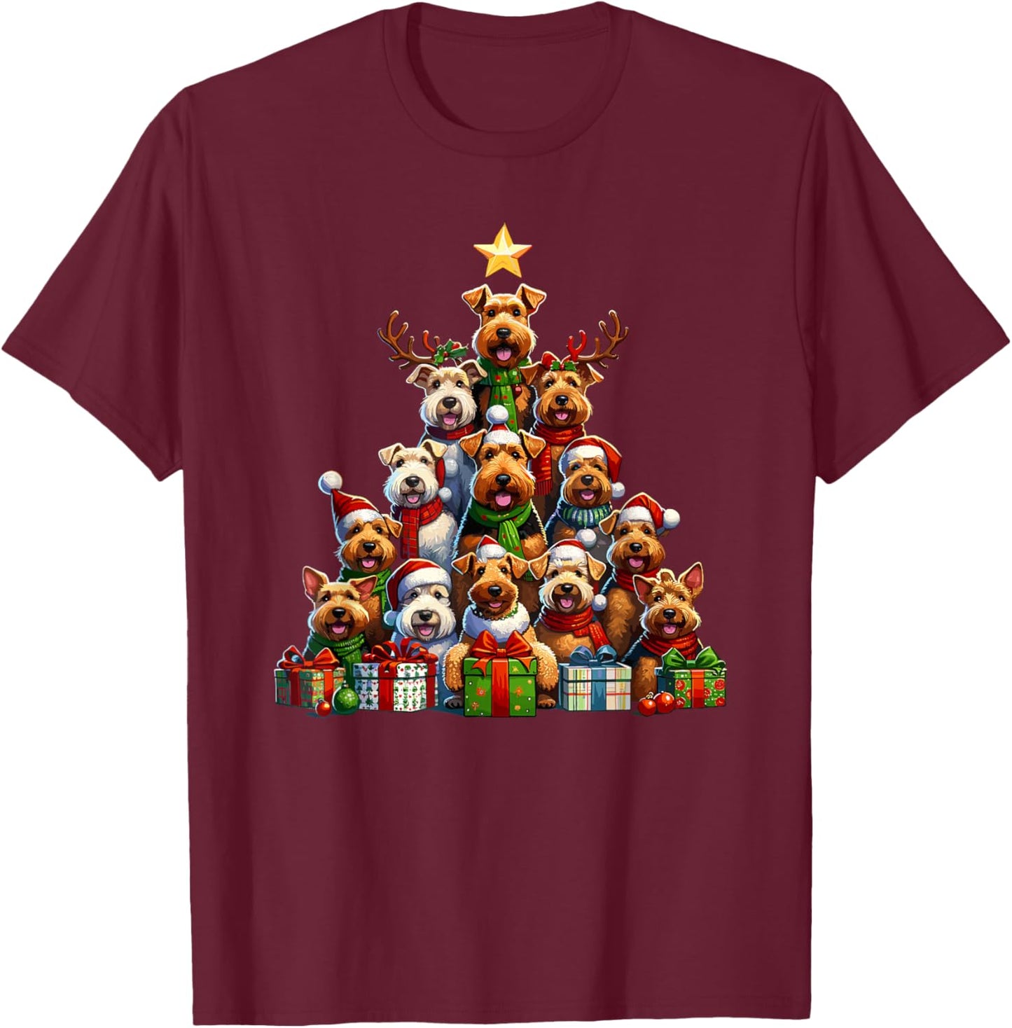 Christmas Tree Welsh Terrier T-Shirt - T-Shirt | Maroon