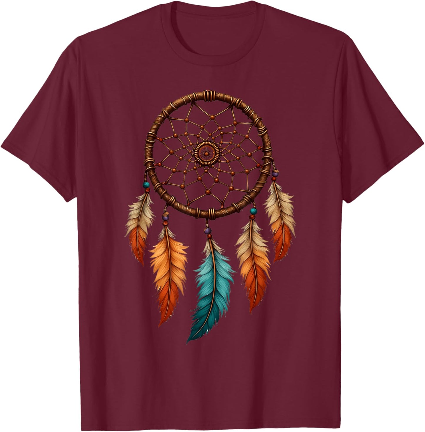 Vintage Dreamcatcher Native American Indian Boho Tribal Art T-Shirt - T-Shirt | Maroon
