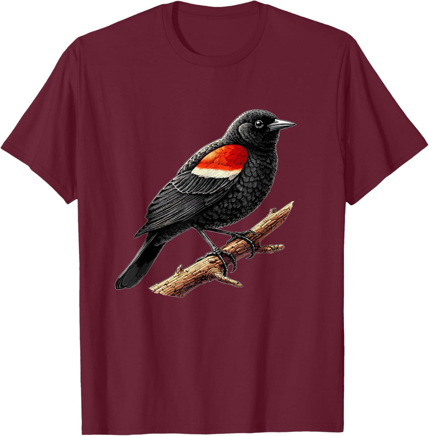 Red-Winged Black Bird, Birdwatching, Red Winged Blackbird T-Shirt - T-Shirt | Maroon