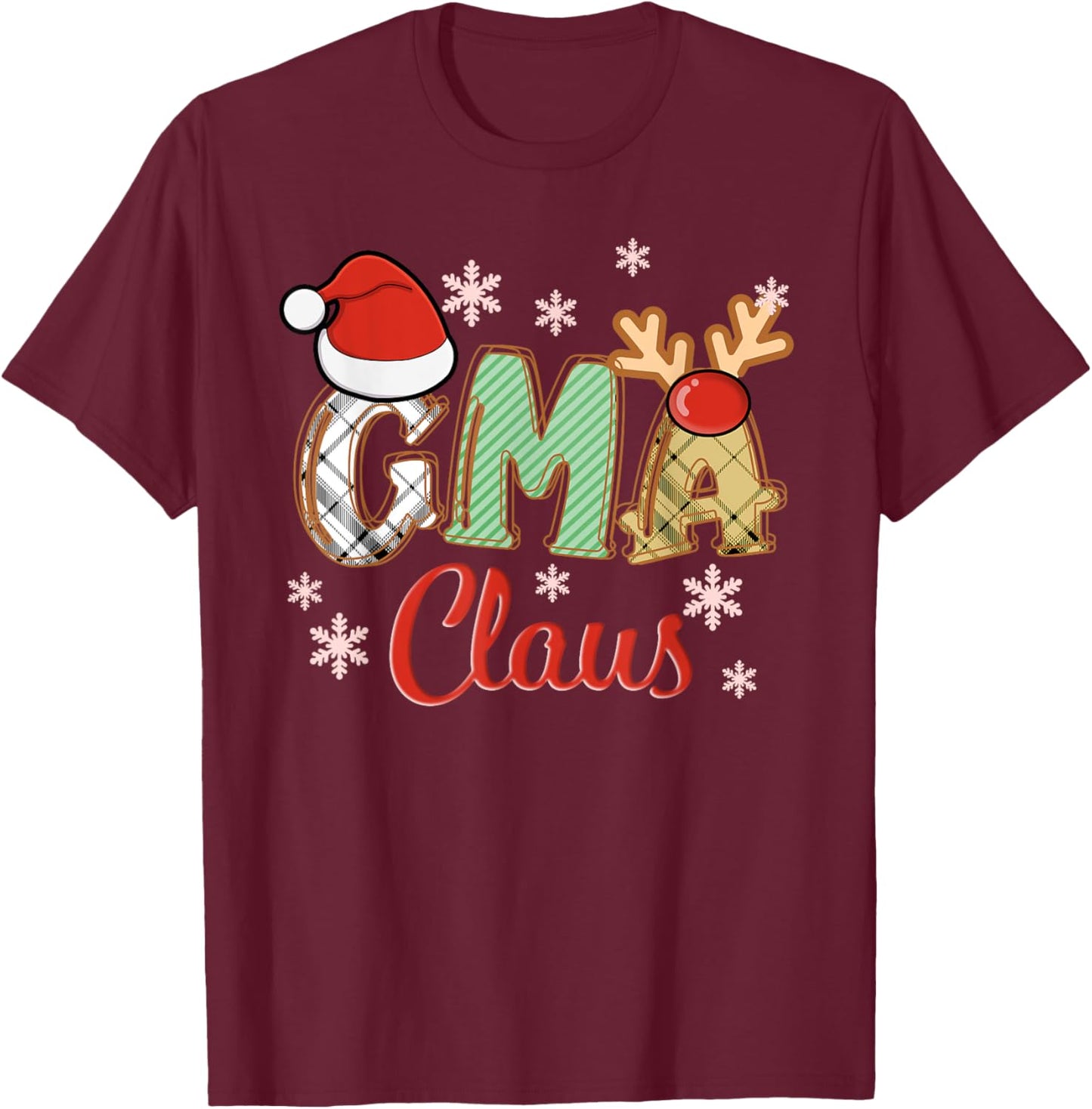 Gma Claus Santa Hat Reindeer Plaid Christmas Pajama Family T-Shirt - T-Shirt | Maroon