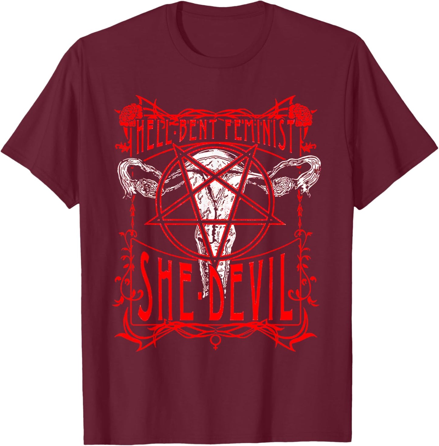 Hell Bent Feminist She Devil T-Shirt - T-Shirt | Maroon