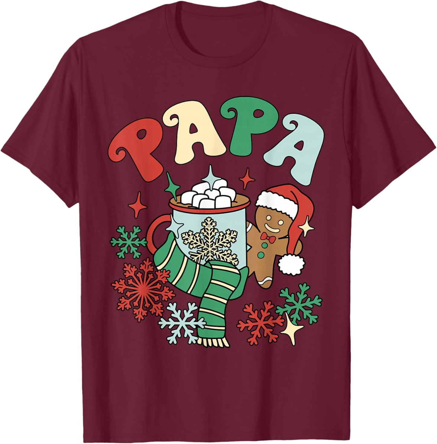 Papa Hot Cocoa Gingerbread Matching Family Christmas T-Shirt - T-Shirt | Maroon