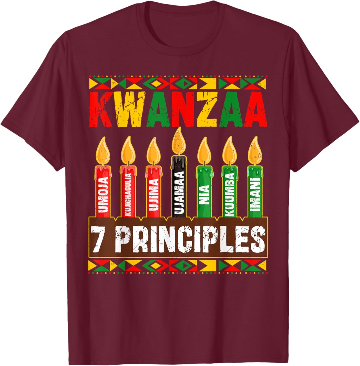 Happy Kwanzaa Kinara Seven Principles Candles Pan African T-Shirt - T-Shirt | Maroon