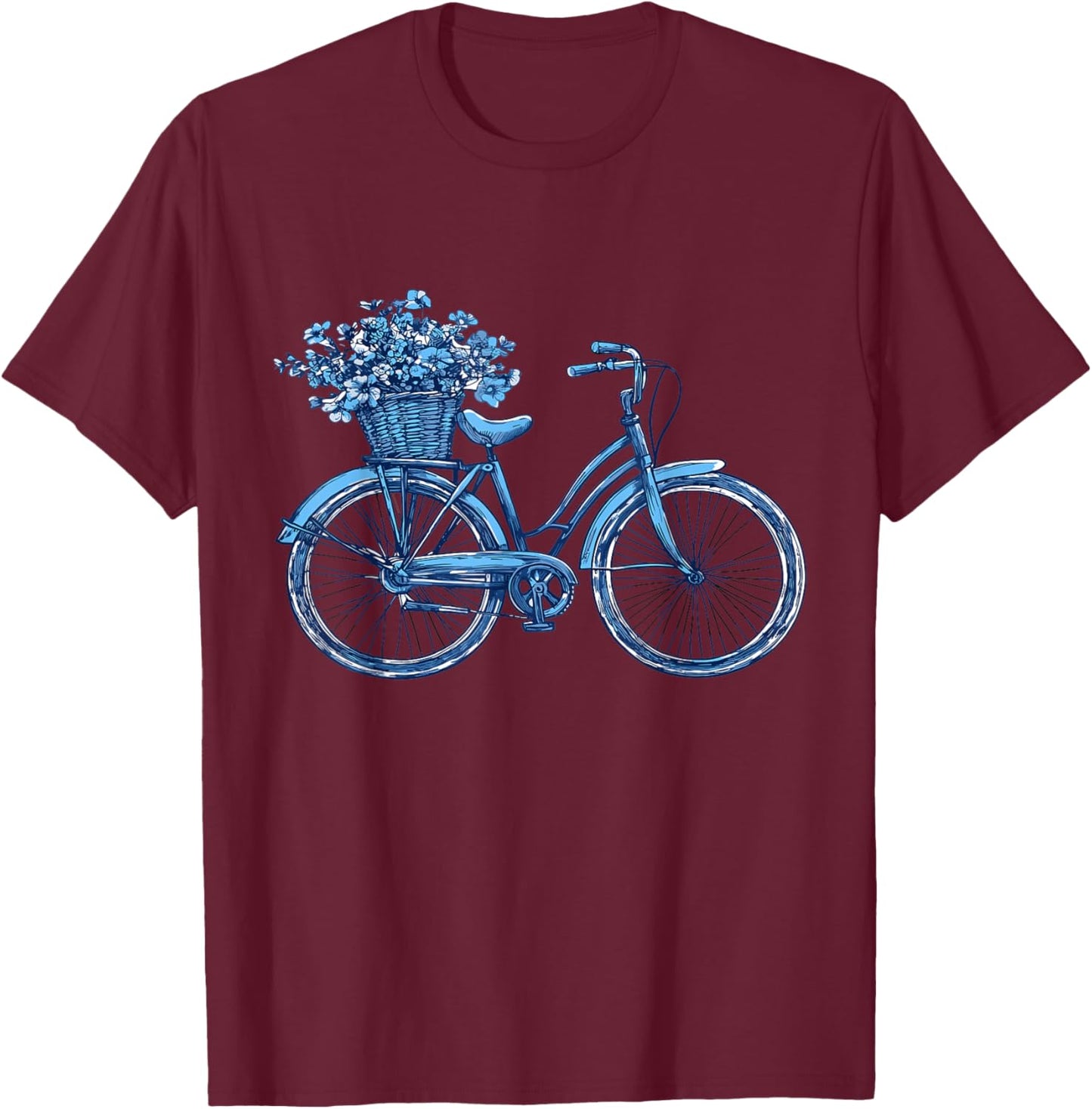 Bicycle with Basket of Flowers, Cyclist T-Shirt - T-Shirt | Maroon
