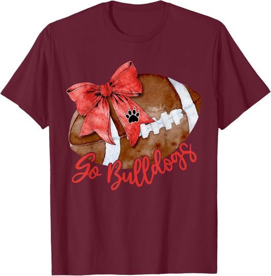 Go Cheer Bulldogs Sports Name Gifts Men Women Coquette Bow T-Shirt - T-Shirt | Maroon