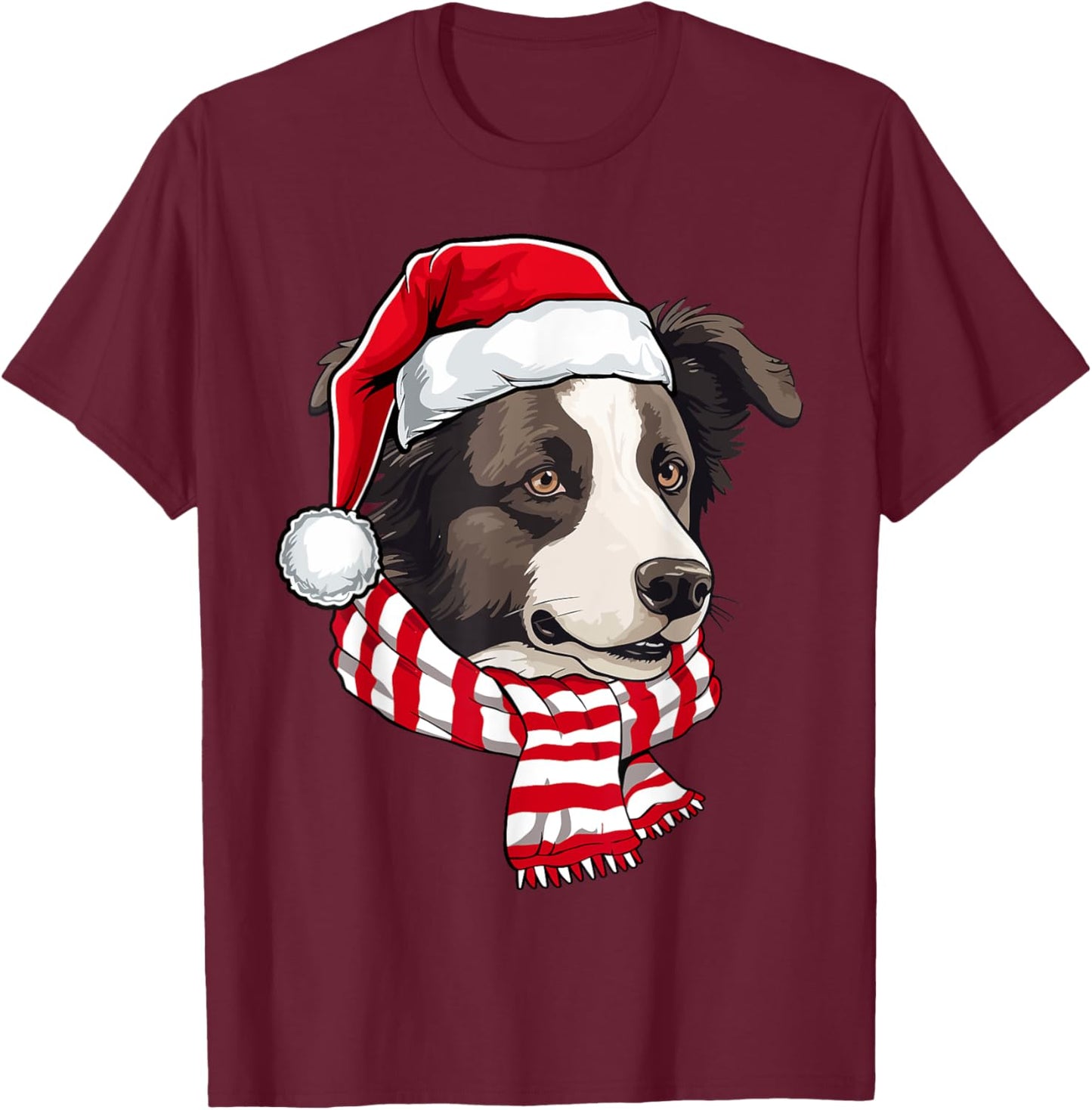 Santa Border Collie Christmas Dog Lover Men Women Kids T-Shirt - T-Shirt | Maroon