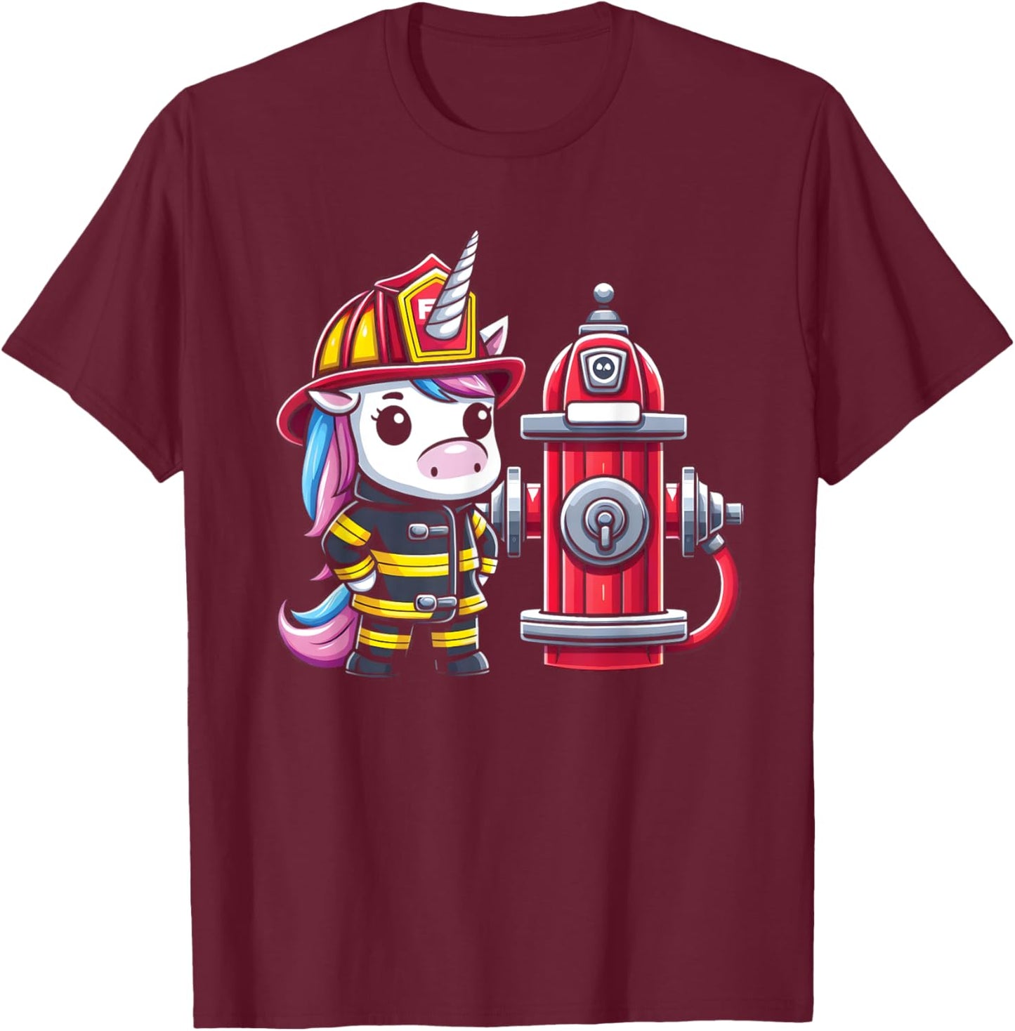 Firefighter Unicorn Fire Hydrant Fireman Kids Firefighting T-Shirt - T-Shirt | Maroon
