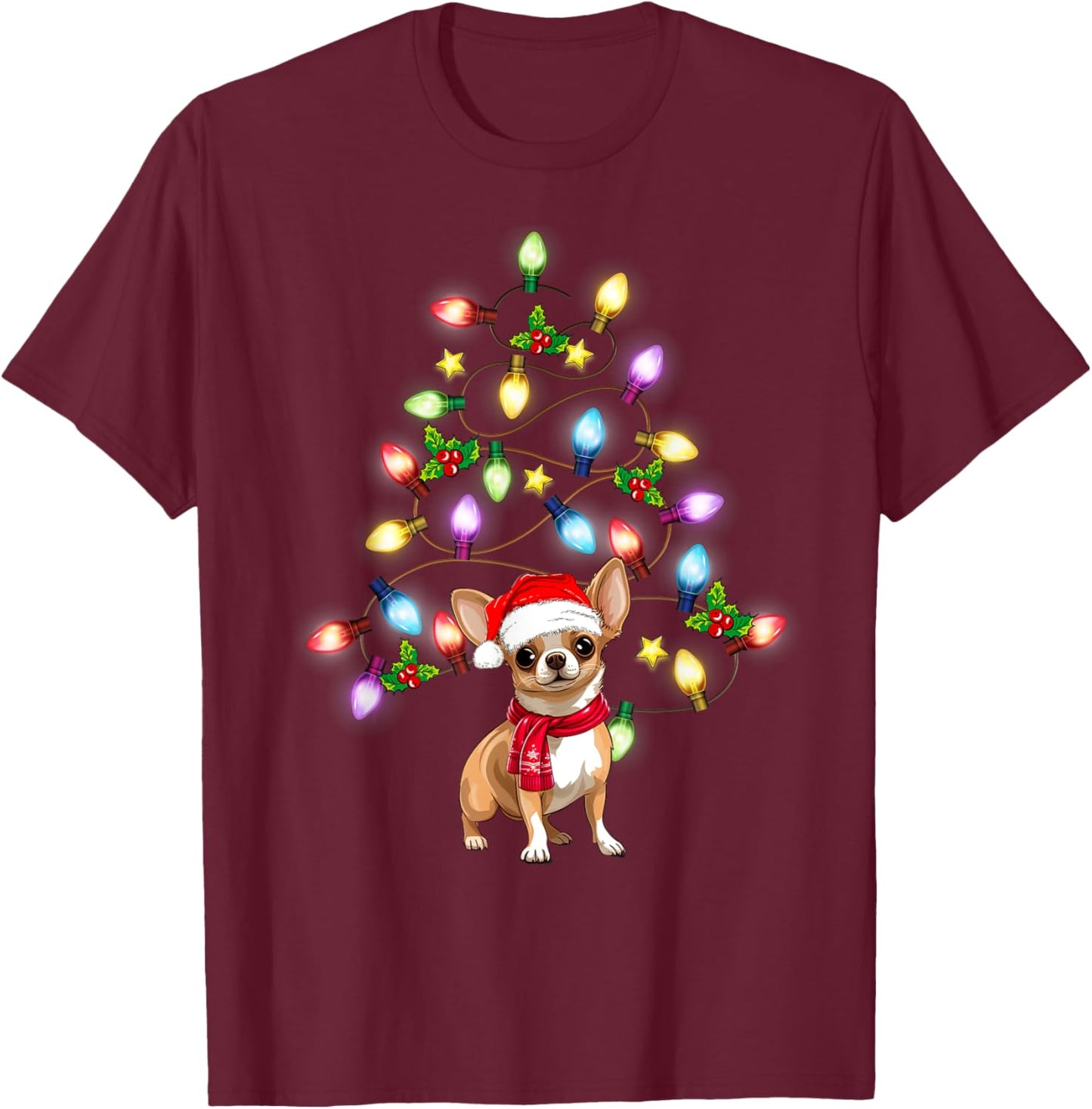 Chihuahua Cute Dog Santa Christmas Tree Decor T-Shirt - T-Shirt | Maroon