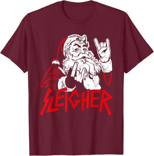 Christmas Sleigher Santa Rock Xmas Rocker Men Women Kids Boy T-Shirt - T-Shirt | Maroon
