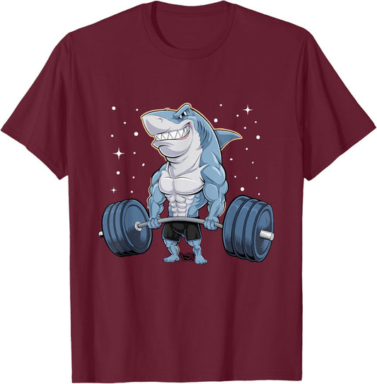 Workout Shark Weight Lifting Graphic Men Women Funny Gym T-Shirt - T-Shirt | Maroon