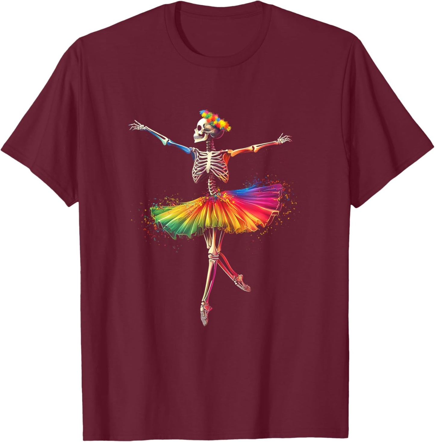 Halloween Skeleton Dancing Rainbow Ballerina Girls Women T-Shirt - T-Shirt | Maroon