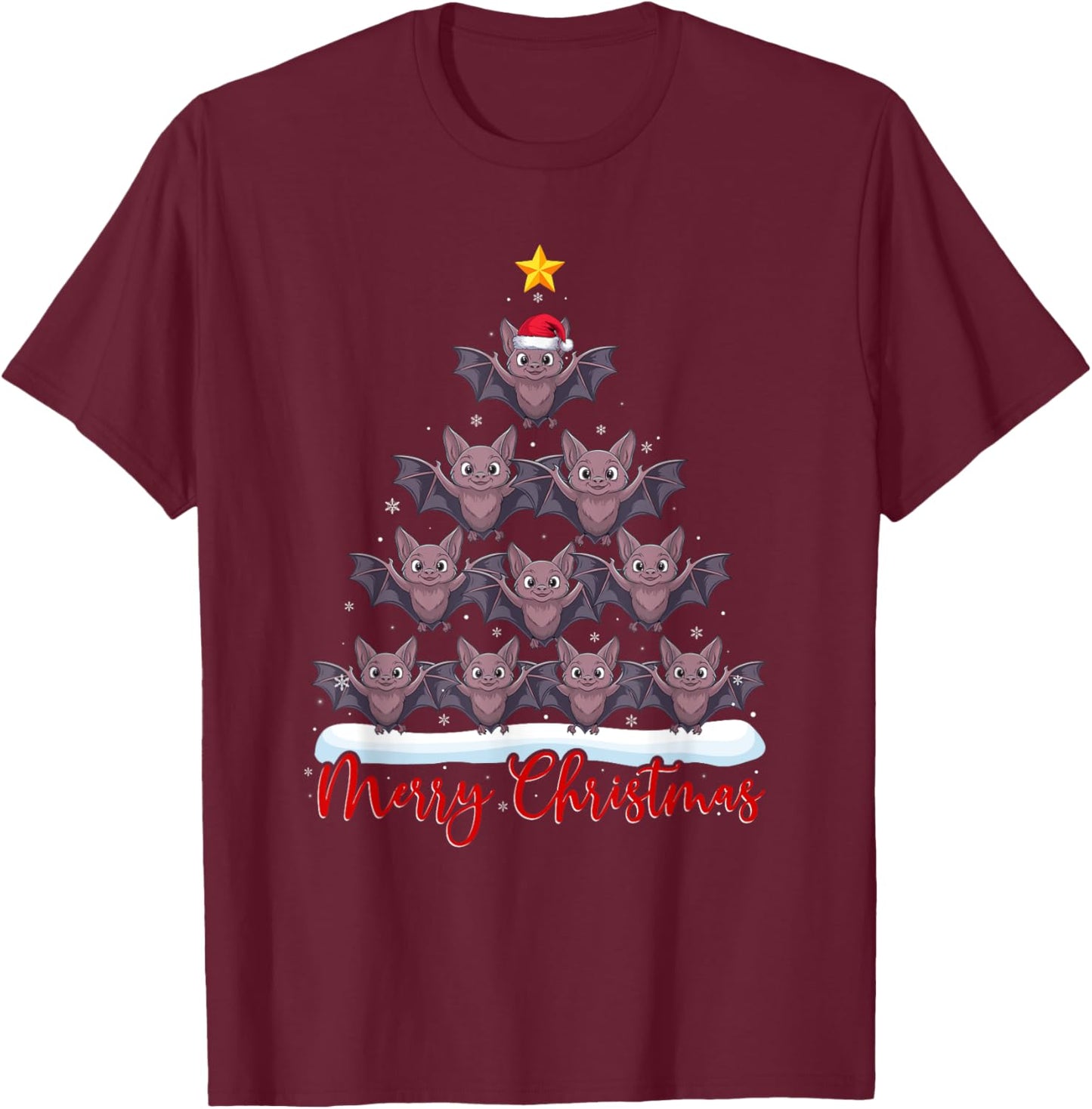 Santa Hat Ugly Xmas Funny Bat Christmas Tree T-Shirt - T-Shirt | Maroon