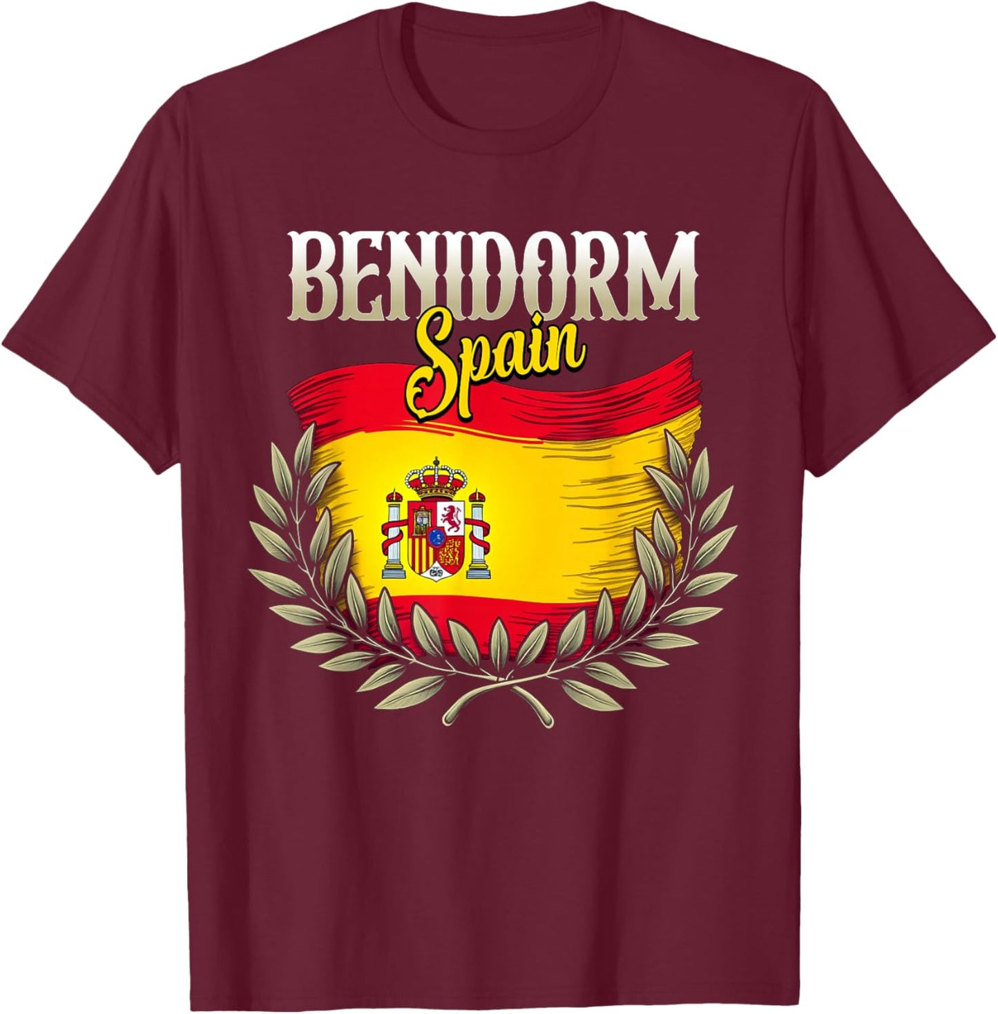 Benidorm Spain Flag Spanish City Benidorm Vacation Travel T-Shirt - T-Shirt | Maroon
