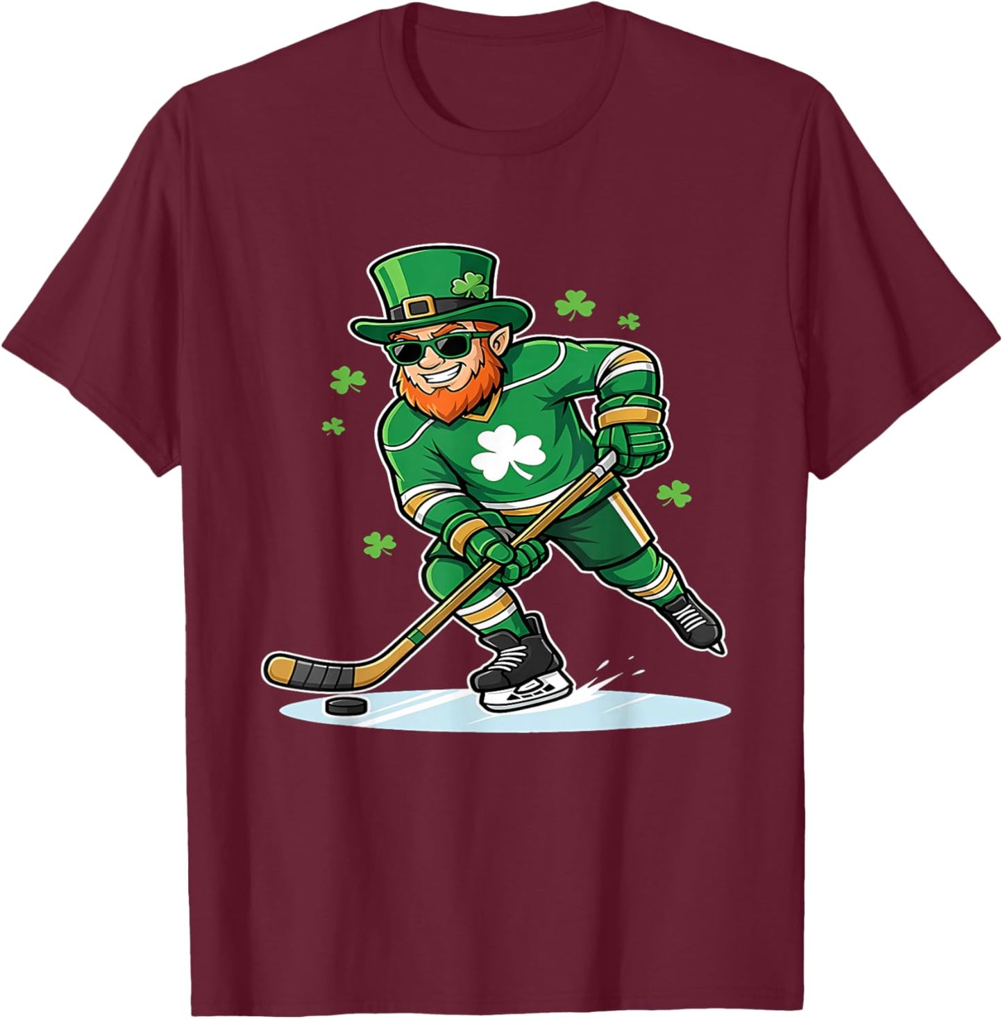 St Patricks Day Ice Hockey US Flag Saint Paddys Men Boys Kid T-Shirt - T-Shirt | Maroon
