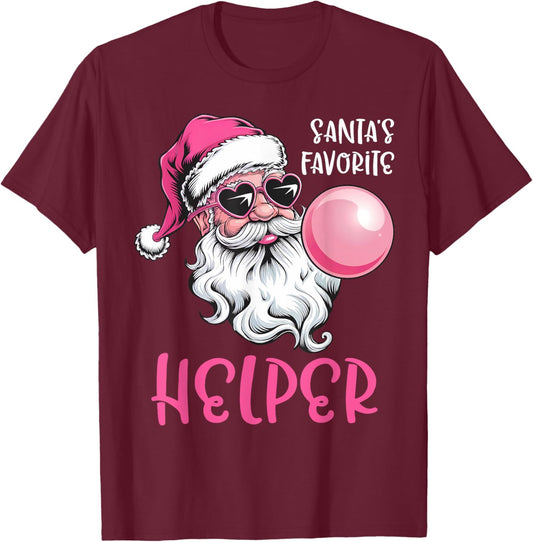 Santa's Favorite Helper Christmas Pink Santa Claus Balloon T-Shirt - T-Shirt | Maroon