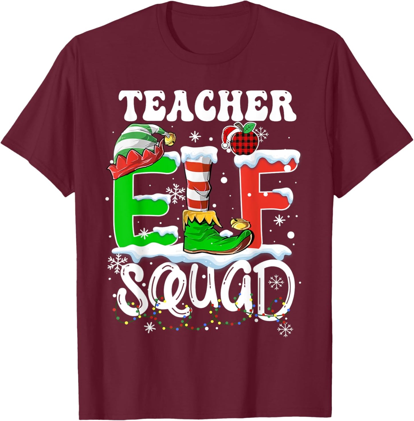 Teacher ELF Squad Funny Christmas ELF Kids Teacher Group T-Shirt - T-Shirt | Maroon