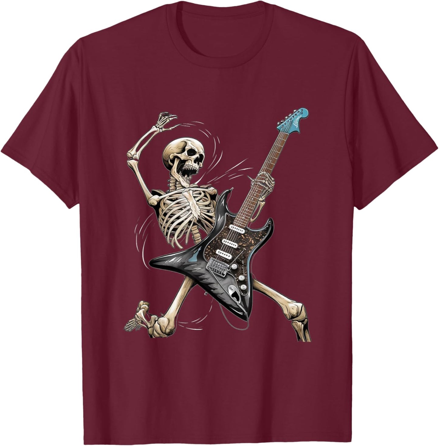 Rock Skeleton Halloween Funny Music Guitar Men Women Kids T-Shirt - T-Shirt | Maroon