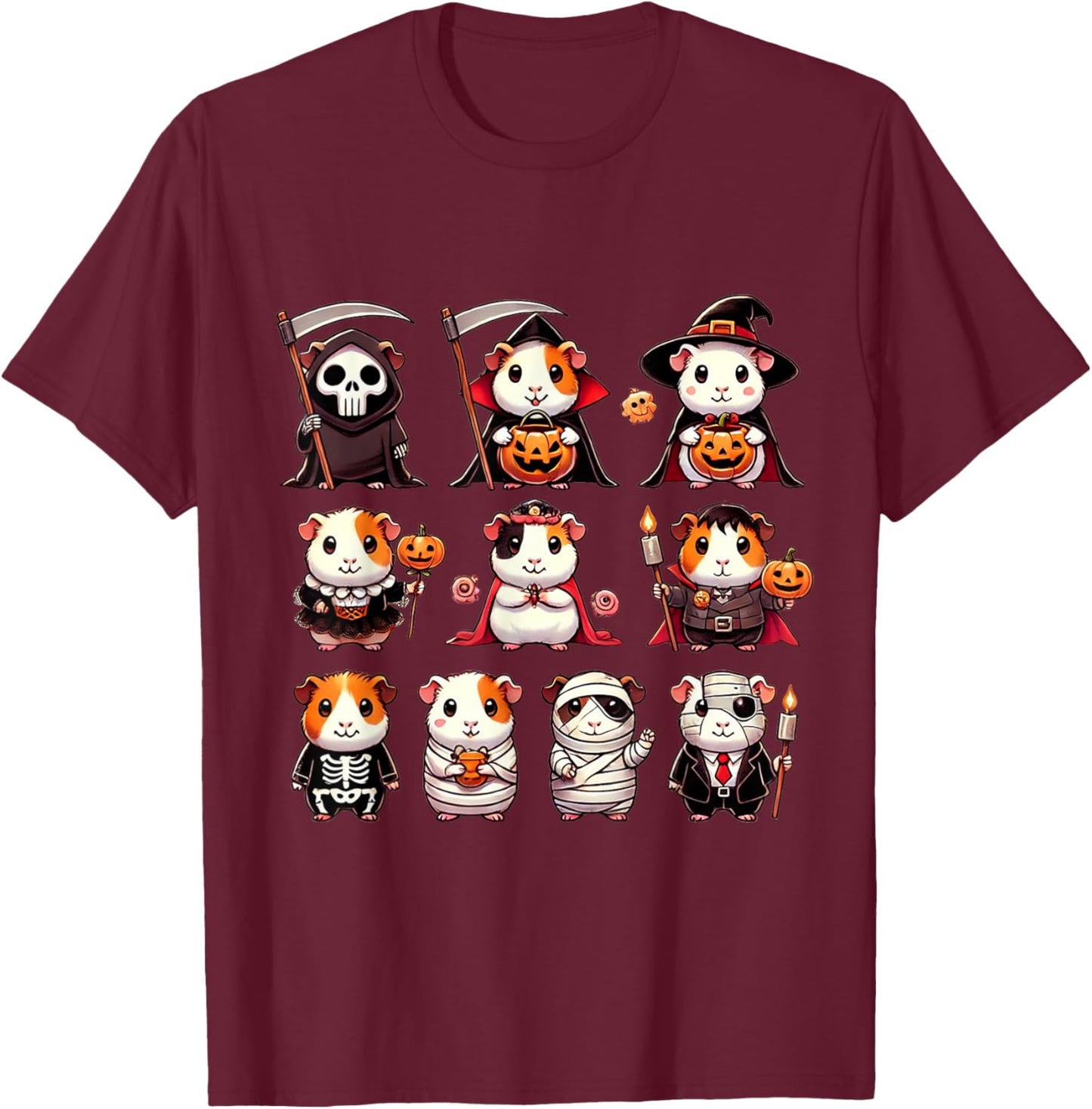 Guinea Pig Spooky Ghost Horror Pumpkin Guinea Pig Halloween T-Shirt - T-Shirt | Maroon