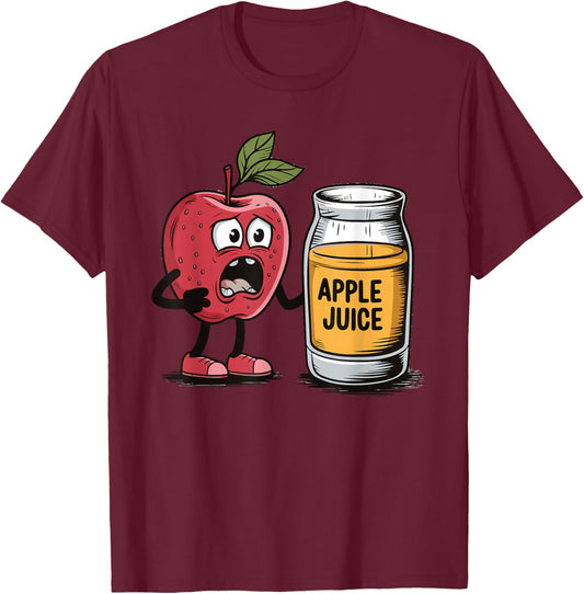Surprised Apple Looking At Apple Juice T-Shirt - T-Shirt | Maroon