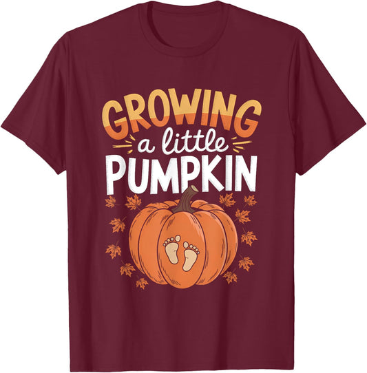 Retro Growing A-Little Pumpkin Shirt Thanksgiving Pregnancy T-Shirt - T-Shirt | Maroon