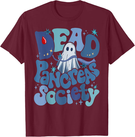 Dead Pancreas Society Funny Ghost T1D Diabetes Awareness T-Shirt - T-Shirt | Maroon