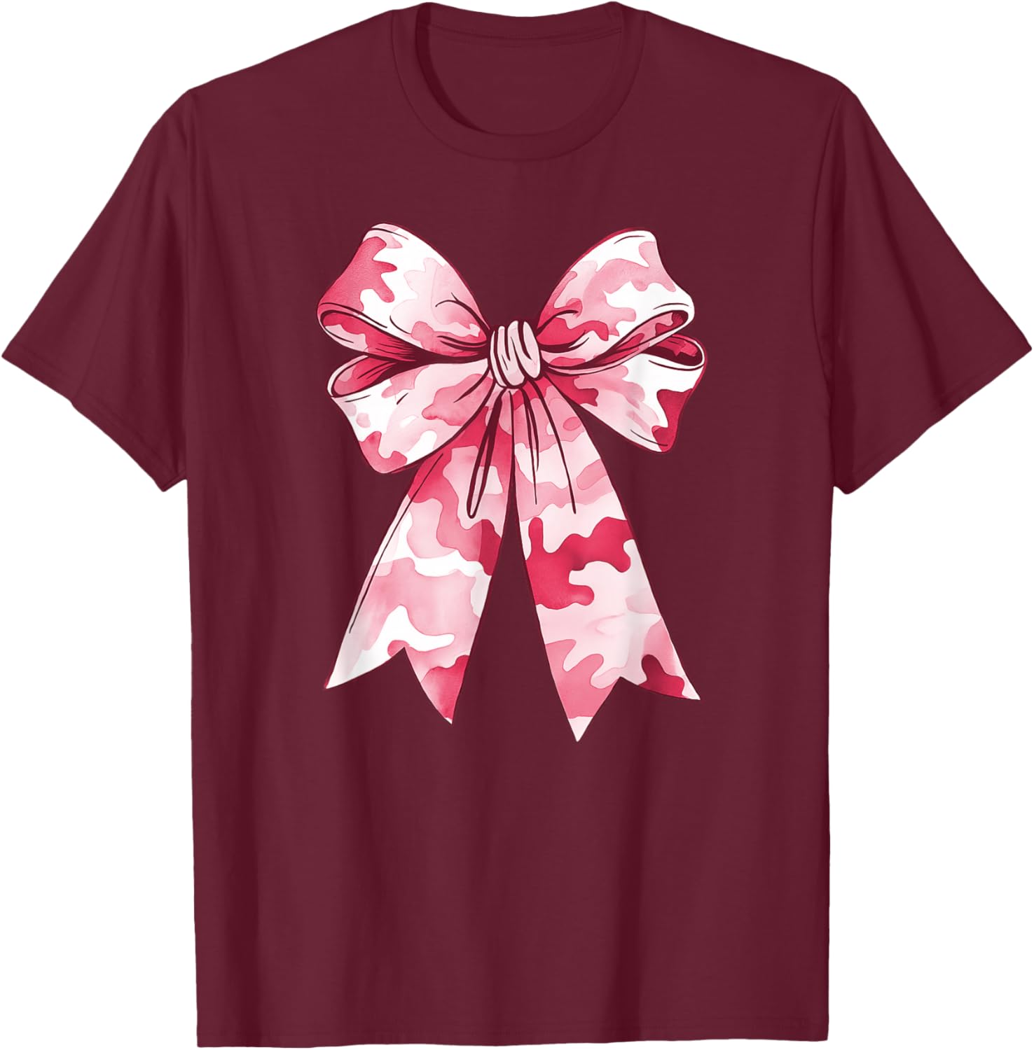 Pink Camouflage Coquette Bow Camo Cute Woman Girl T-Shirt - T-Shirt | Maroon