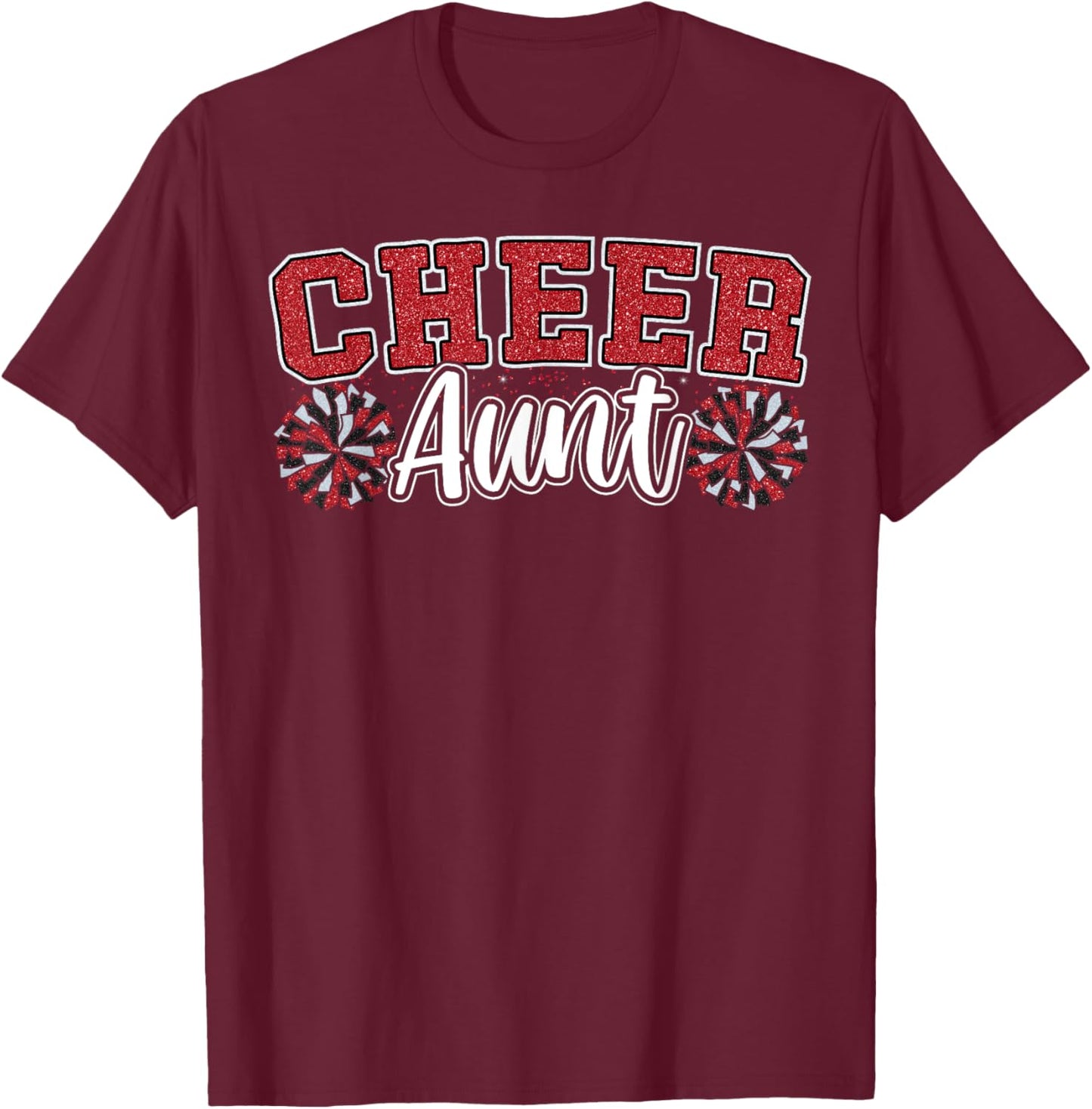 Loud Proud Cheer Aunt Team Red Pom Poms Cheerleader Women T-Shirt - T-Shirt | Maroon