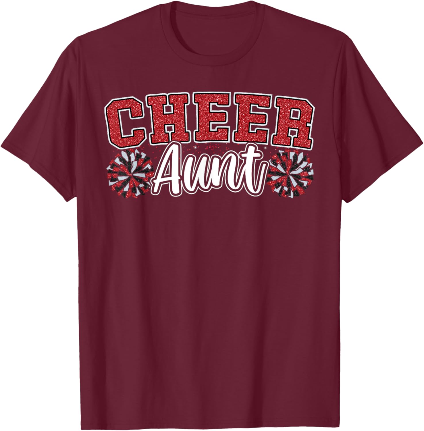 Loud Proud Cheer Aunt Team Red Pom Poms Cheerleader Women T-Shirt - T-Shirt | Maroon
