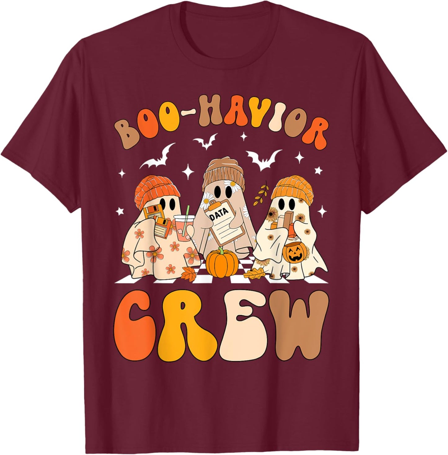 Retro Boo-Havior Crew Behavior Analyst Halloween ABA RBT T-Shirt - T-Shirt | Maroon
