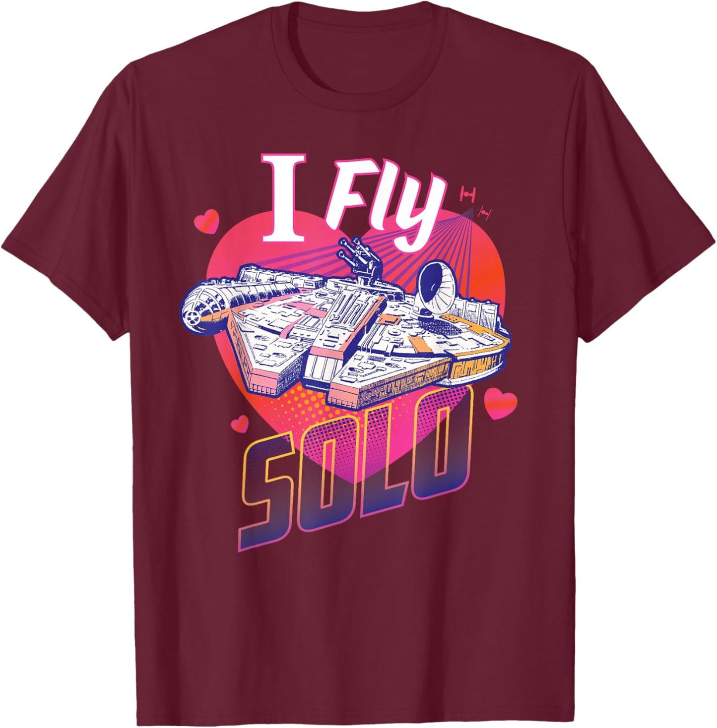 Star Wars Anti Valentine’s Day Millennium Falcon I Fly Solo T-Shirt - T-Shirt | Maroon