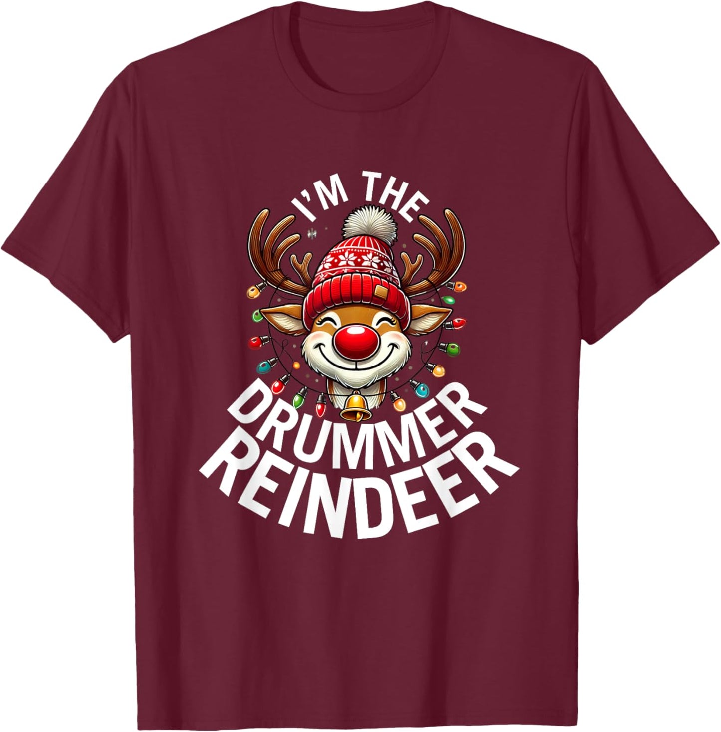 The Drummer Reindeer Family Matching Group Christmas T-Shirt - T-Shirt | Maroon