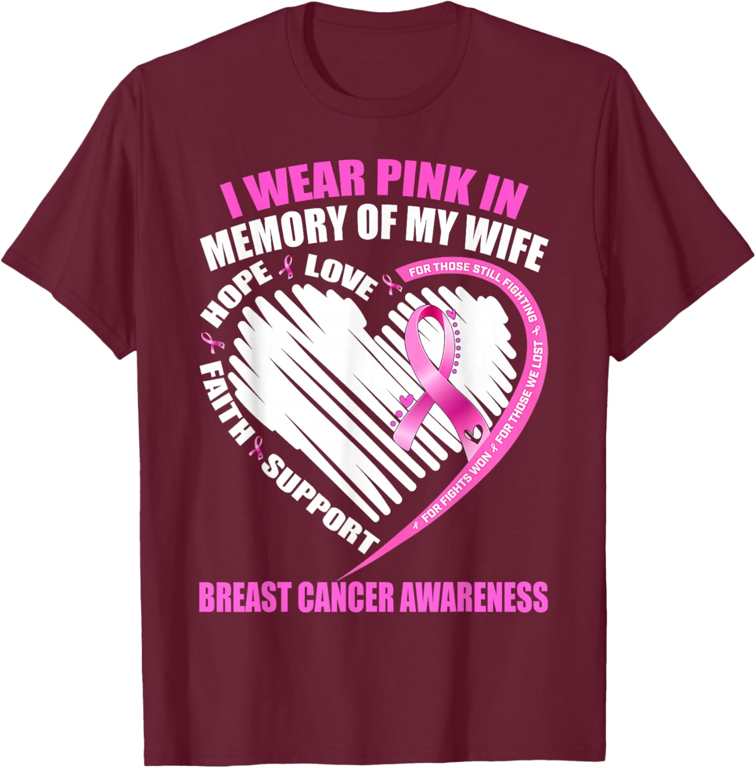 Gift I Wear Pink In Memory Of Wife Breast Cancer Awareness T-Shirt - T-Shirt | Maroon